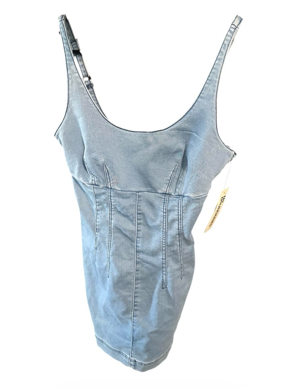 No boundaries blue Denim Scoop Neck Mini Dress size XS 0-2 NEW - Picture 2 of 4